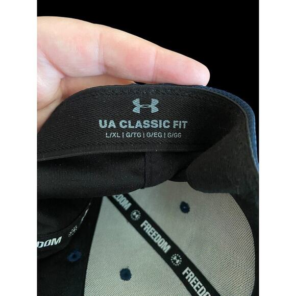 Under Armour Baseball Hat American Flag UA Fitted Large XL Mens Navy Blue Logo - Picture 9 of 9